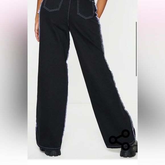 PrettyLittleThing Black Wide Leg Denim Jeans Pants Button Fly Size 10 - Picture 3 of 9